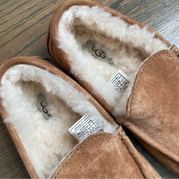 UGG Men's Ascot Slipper chestnut suede and sheep wool lined slip ons - Picture 4 of 12